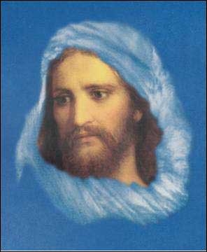 Head of Christ at 33 superimposed over Cloud of Matthew 24:3