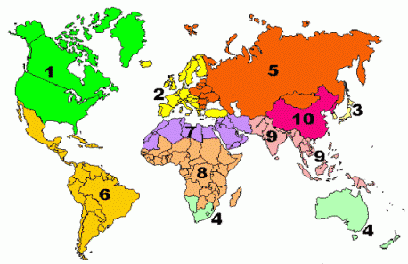 Ten regions, eliminating nations